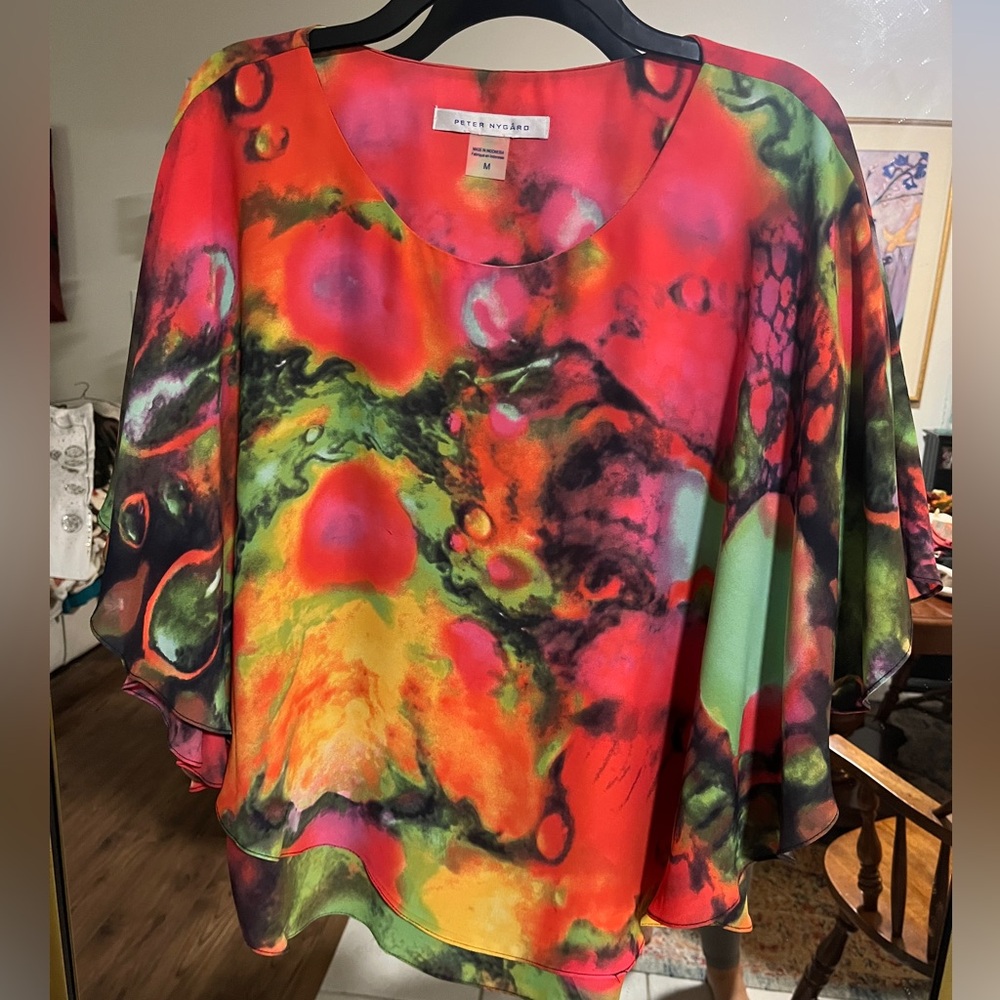 Peter Nygard Vibrant Red and Green Blouse